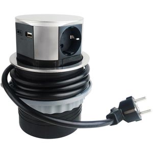 Einbausteckdose ChiliTec 23917, silber, 1,5m Kabel, versenkbar