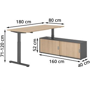 Produktbild für Schreibtisch Hammerbacher XMST 34225, eiche, mit Sideboard
