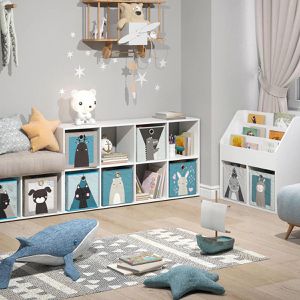 Produktbild für Bücherregal Vicco Scutum, weiß, mit 8 Faltboxen