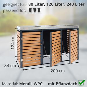Produktbild für Mülltonnenbox Mendler HWC-K14, WPC/Metall