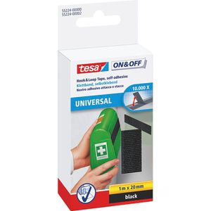 Klettband Tesa On & Off 55224, schwarz