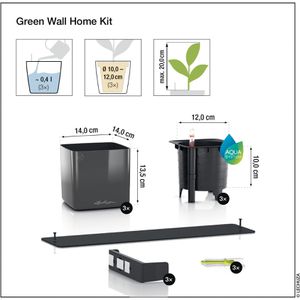 Produktbild für Übertopf Lechuza Green Wall Home Kit, grau matt, 14x14x14cm