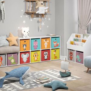 Produktbild für Bücherregal Vicco Scutum, weiß, mit 8 Faltboxen