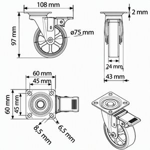 Produktbild für Möbelrolle SO-TECH RAPID 129886, mit Anschraubplatte