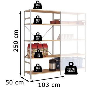 Produktbild für Schwerlastregal Manuflex RB1167, 6 Holzböden