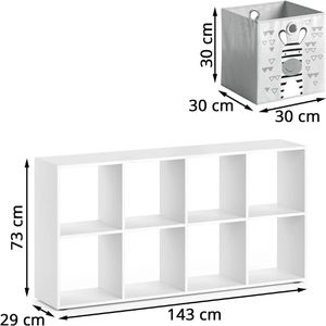 Produktbild für Bücherregal Vicco Scutum, weiß, mit 8 Faltboxen