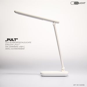Produktbild für Schreibtischlampe EinLicht Pult, weiß, LED, dimmbar