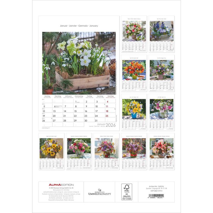 Trötsch Bildkalender Blumen, Motiv: Blumen, Spiralkalender, A4 