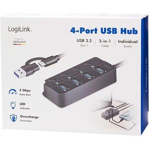 Produktbild für USB-Hub LogiLink UA0419, schwarz, mit Netzteil