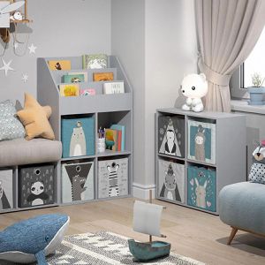 Produktbild für Bücherregal Vicco Luigi, grau, mit 4 Faltboxen