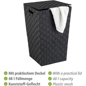 Produktbild für Wäschekorb Wenko Adria Square Schwarz, mit Deckel