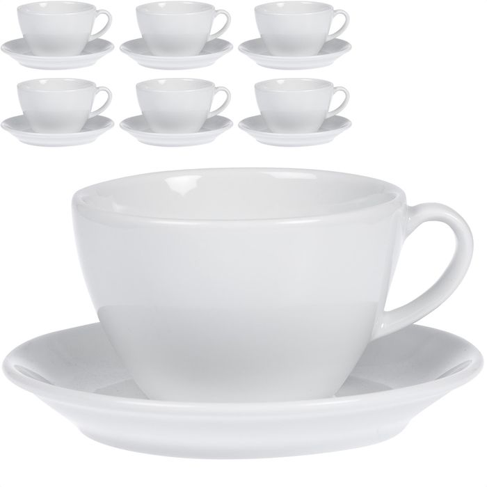 Esmeyer Kaffeetassen Bistro mit Untertassen, 400ml, Porzellan weiß,  Milchkaffeetassen, Set 12-teilig – Böttcher AG