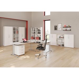 Produktbild für Schreibtisch Hammerbacher B-Serie, weiß / silber