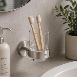 Produktbild für Zahnputzbecher GROHE Essentials supersteel 40447DC1, aus Glas