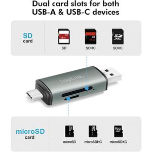 Produktbild für Kartenleser LogiLink CR0043, 2 in 1, USB &amp; USB-C 3.0