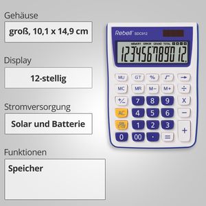 Produktbild für Taschenrechner Rebell SDC912, weiß/violett