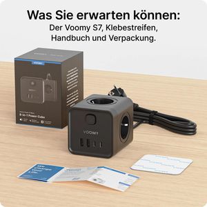 Produktbild für Steckdosenwürfel Voomy Power Cube S7, mit Schalter, schwarz