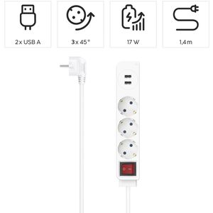 Produktbild für Steckdosenleiste Hama 223181, mit 1,4m Kabel