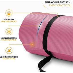 Produktbild für Yogamatte Tresko mit Tragegurt, rosa, 1 cm stark
