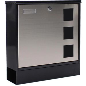 Rottner Briefkasten T05535, Design Mailbox schwarz, aus Stahl 33,5×30,5x10cm Sichtfenster Zeitungsfach