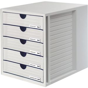 Han Schubladenbox 1450-11, Systembox, A4, 5 Fächer, Kunststoff,  geschlossen, grau – Böttcher AG