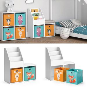 Produktbild für Bücherregal Vicco Luigi Mini, weiß, mit 2 Faltboxen