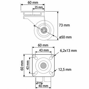 Produktbild für Möbelrolle SO-TECH 130312, mit Anschraubplatte, 4 Stück