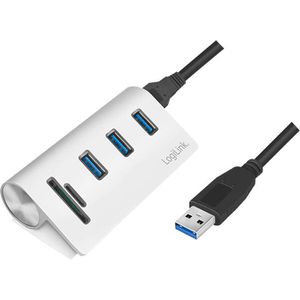 USB-Hub LogiLink CR0045, silber, mit SD-Kartenslot
