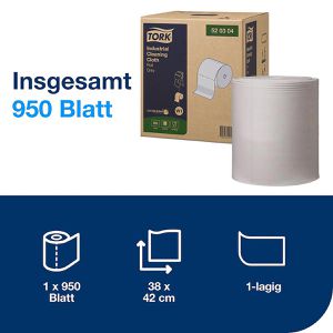 Produktbild für Putztuchrolle Tork Industrie, 520304, W1, aus Zellstoff, grau