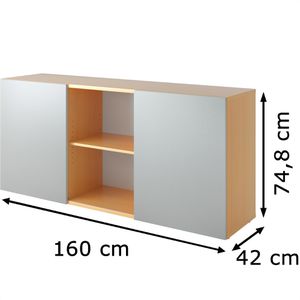 Produktbild für Sideboard Hammerbacher 1780, aus Holz, silber / buche