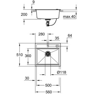 Produktbild für Spülbecken GROHE K700 Kompositspüle, Einzelbecken, schwarz