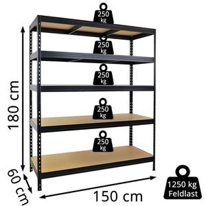 Produktbild für Schwerlastregal PROREGAL Rivet, 5 Holzböden