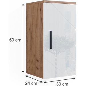 Produktbild für Bad-Hängeschrank Vicco Irma, hochglanz weiß / eiche