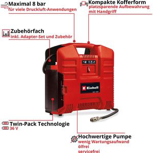 Produktbild für Kompressor Einhell TE-AC 36/8 LiOF Set-Solo, 83 dB(A), 2x 18V