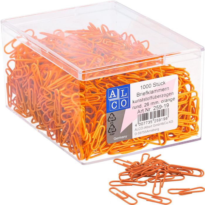 Alco Büroklammern 259-19, 26mm, orange, kunststoffüberzogen, 1000 Stück –  Böttcher AG