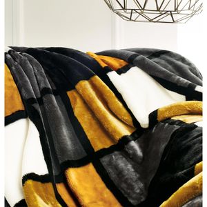 Produktbild für Kuscheldecke Gözze Antigua Cashmere Feeling, senf/schwarz/weiß