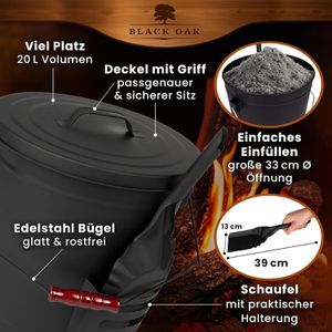 Produktbild für Ascheeimer Black-Oak Stromboli, schwarz, Holzgriff &amp; Deckel