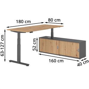 Produktbild für Schreibtisch Hammerbacher XDSM, 30203, asteiche, mit Sideboard