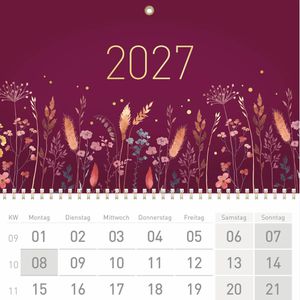 Produktbild für 3-Monatskalender Häfft 12313-8 Velvet Flowers, Ferienübersicht