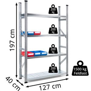 Produktbild für Schwerlastregal GEWE 412G4R, 4 Metallböden