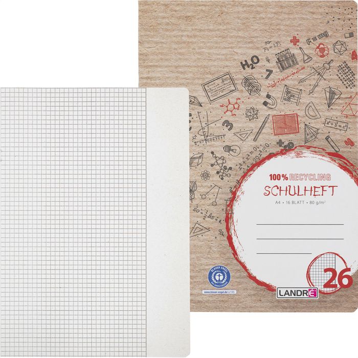 Landré Ober-Schulheft A4 Kariert Mit Rand - 10er Set Lineatur 26, 40 Seiten