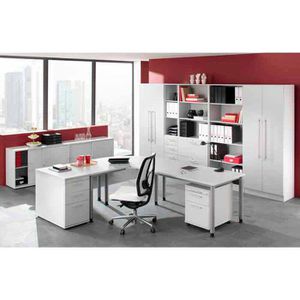 Produktbild für Schreibtisch Hammerbacher H-Serie, weiß / silber