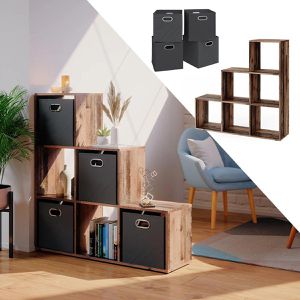 Produktbild für Bücherregal Vicco 52902, dunkelbraun, mit 4 Faltboxen