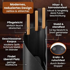 Produktbild für Kaminbesteck Black-Oak Vail, aus Metall, schwarz, 4-teilig