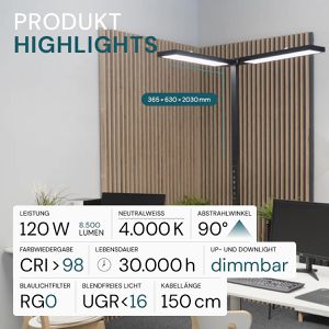 Produktbild für Stehlampe Luxula LX700194, LED, schwarz, 202 cm