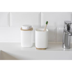 Produktbild für Zahnputzbecher Wenko Rotello, weiß, aus Kunststoff &amp; Bambus
