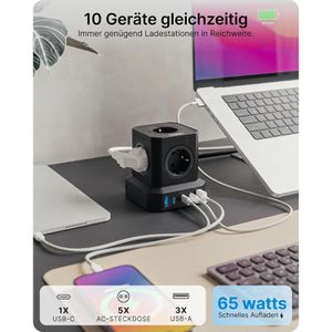 Produktbild für Steckdosenwürfel Voomy Power Cube S65, mit Schalter, schwarz