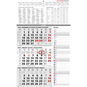 3-Monatskalender Kalenderwerk Note, mit Ferienübersicht, 2026