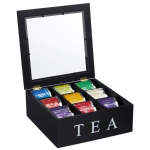 Teebox Relaxdays 10047497, für Teebeutel, schwarz, aus Bambus