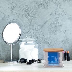 Produktbild für Wattestäbchenbehälter Relaxdays M, transparent, Bambusdeckel